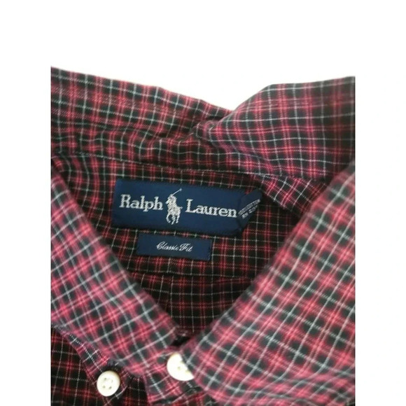 Ralph Lauren Black Red Black Watch Plaid Men Size L Classic Fit  Button Up Shirt - Picture 5 of 6